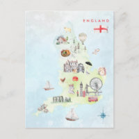 Watercolor Illustrated Map of England Art