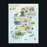 Watercolor Illustrated Map of Ireland Art Postcard<br><div class="desc">A perfect piece of art for for anyone that loves Ireland. Add your custom wording to this design by using the "Edit this design template" boxes on the right hand side of the item, or click the blue "Customise it" button to arrange the text, change the fonts and colours and...</div>