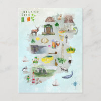 Watercolor Illustrated Map of Ireland Art