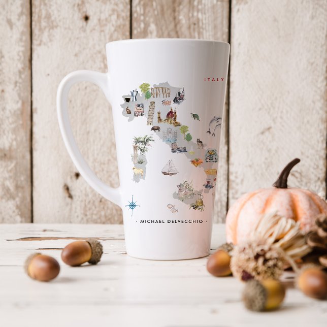 Watercolor Illustrated Map of Italy | Monogram Latte Mug (Creator Uploaded)
