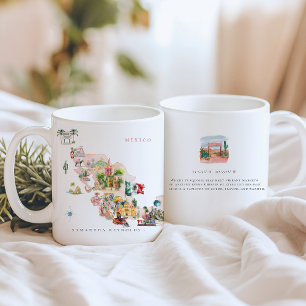 Watercolor Illustrated Map of Mexico   Monogram Coffee Mug