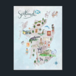 Watercolor Illustrated Map of Scotland Art Postcard<br><div class="desc">A perfect piece of art for for anyone that loves Scotland. Add your custom wording to this design by using the "Edit this design template" boxes on the right hand side of the item, or click the blue "Customise it" button to arrange the text, change the fonts and colours and...</div>