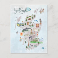 Watercolor Illustrated Map of Scotland Art