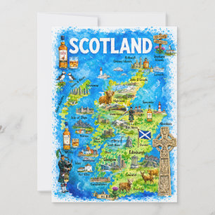 Watercolor Illustrated Map of Scotland Postcard
