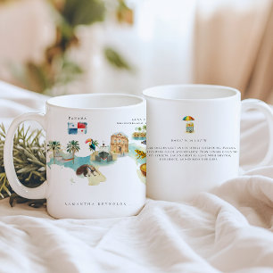 Watercolor Illustrated Map Panama   Monogram Coffee Mug