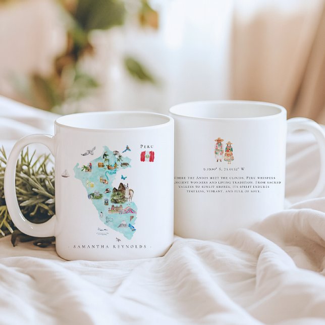 Watercolor Illustrated Map Peru | Monogram Coffee Mug (Creator Uploaded)