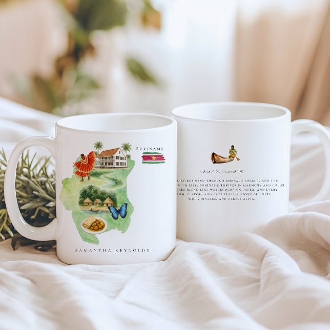 Watercolor Illustrated Map Suriname | Monogram Coffee Mug (Creator Uploaded)