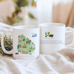 Watercolor Illustrated Map Uruguay   Monogram Coffee Mug