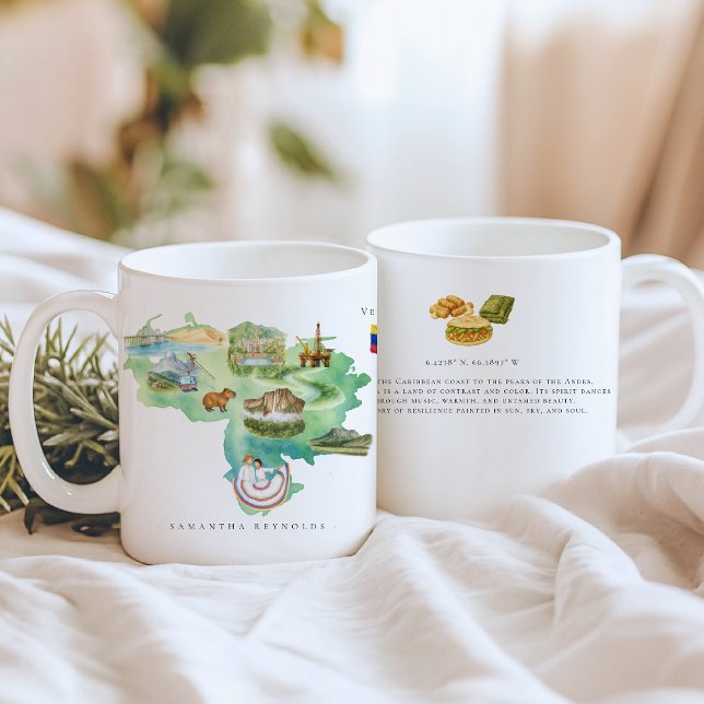 Watercolor Illustrated Map Venezuela | Monogram Coffee Mug (Creator Uploaded)
