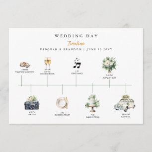 Watercolor Illustrated Wedding day Timeline  Programme