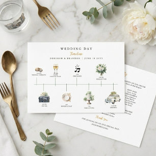 Watercolor Illustrated Wedding day Timeline Programme