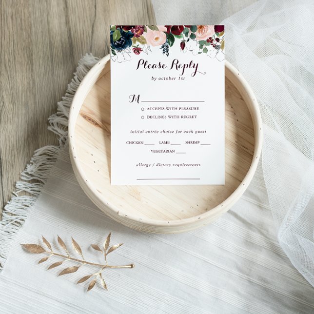 Watercolor Illustrated Wedding Menu Choice RSVP (Creator Uploaded)