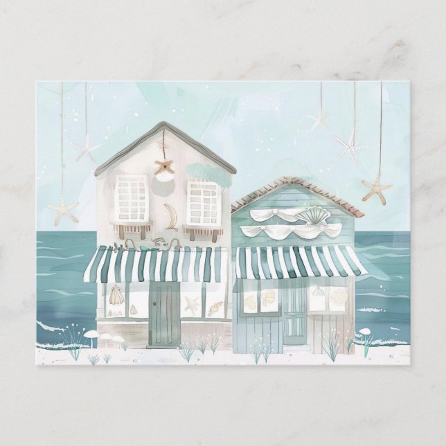Watercolor Illustration Beach Landscape Pastel  Postcard (Front)