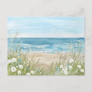 Watercolor Illustration Beach Landscape Pastel Postcard