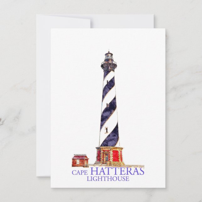Watercolor Illustration Cape Hatteras Lighthouse Card (Front)