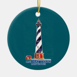 Watercolor Illustration Cape Hatteras Lighthouse Ceramic Tree Decoration