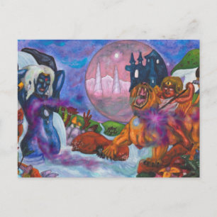 Watercolor Illustration Eros rides Lioness Goddess Holiday Postcard