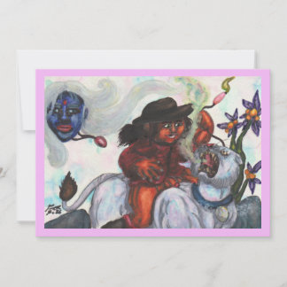 Watercolor Illustration Eros riding white Lioness Invitation