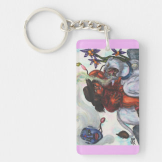 Watercolor Illustration Eros riding white Lioness Key Ring