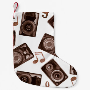 Watercolor illustration music speakers with notes  small christmas stocking