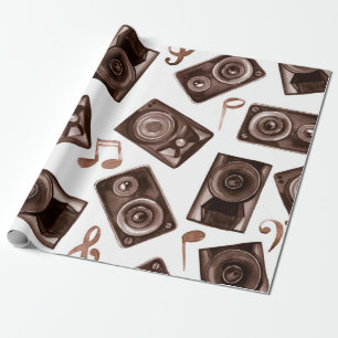 Watercolor illustration music speakers with notes wrapping paper
