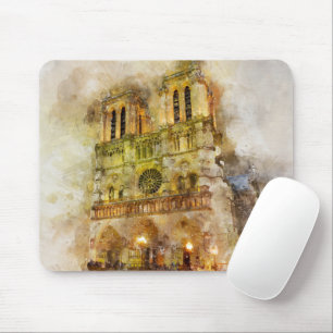 Watercolor Illustration Notre Dame Cathedral Paris Mouse Mat