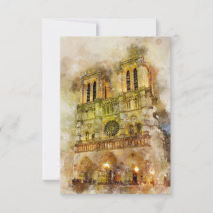 Watercolor Illustration Notre Dame Cathedral Paris Thank You Card