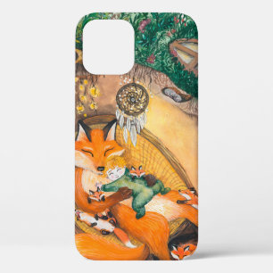 watercolor illustration of a burrow dad fox on a c iPhone 12 case
