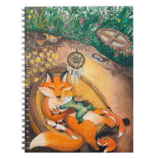 watercolor illustration of a burrow dad fox on a c notebook