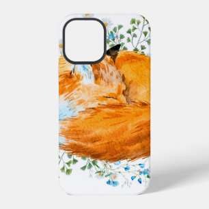 watercolor illustration of a sleeping fox, red fox iPhone 12 case