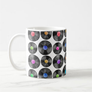 Watercolor illustration of a vinyl lp retro record coffee mug