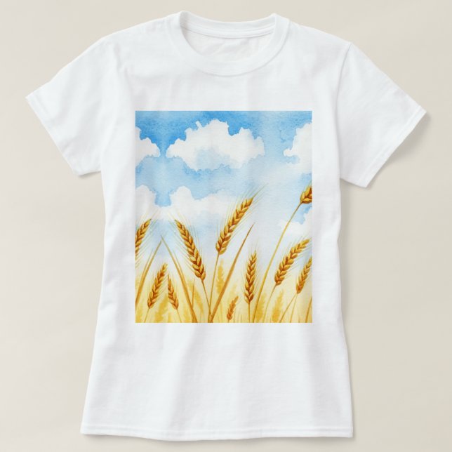 Watercolor illustration of a wheat field T-Shirt (Design Front)