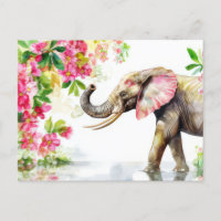 watercolor illustration of an elephant with flower