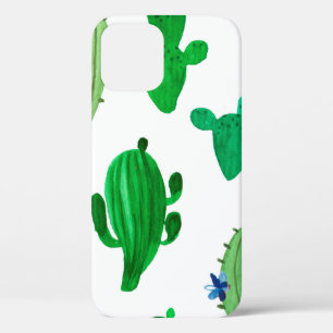 Watercolor illustration of green ink desert cactus iPhone 12 case