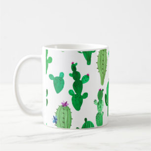 Watercolor illustration of green ink desert cactus coffee mug