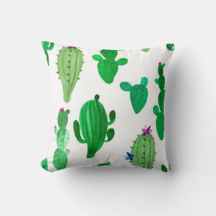 Watercolor illustration of green ink desert cactus cushion