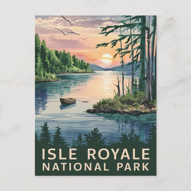 Watercolor Illustration of Isle Royale Holiday Postcard (Front)