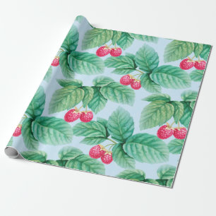 Watercolor illustration of raspberries. Seamless p Wrapping Paper
