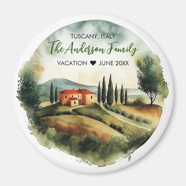 Watercolor Illustration of Tuscany Italy Magnet (Front)