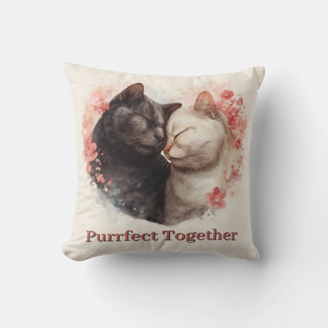 Watercolor Illustration of Two Cats Nuzzling Cushion (Front)