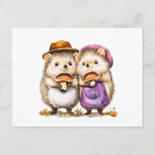 Watercolor Illustration of Two Hedgehogs with Porc Postcard