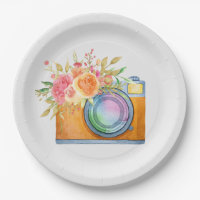 watercolor+illustration, orange+camera, floral+bou