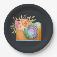 watercolor+illustration, orange+camera, floral+bou