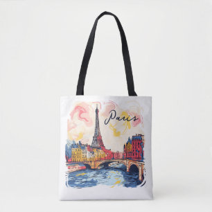 Watercolor Illustration Paris Eiffel Tower Travel Tote Bag