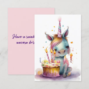 watercolor illustration rainbow unicorn birthday card