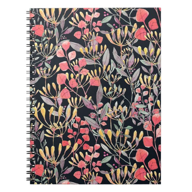watercolor illustration seamless pattern flowers m notebook (Front)