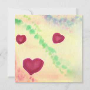 Watercolor Illustration Three Hearts Love Symbol  Holiday Card