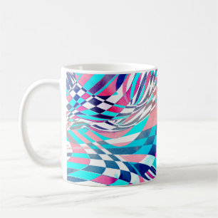 Watercolor illustration with graphic linear waves  coffee mug