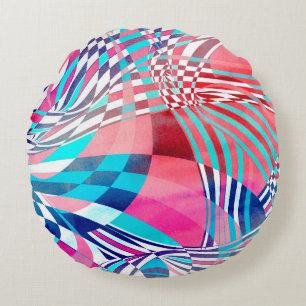 Watercolor illustration with graphic linear waves round cushion