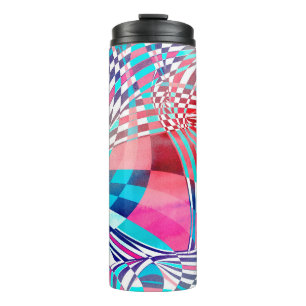 Watercolor illustration with graphic linear waves  thermal tumbler